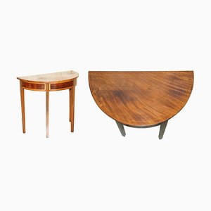 Victorian Hardwood & Walnut Demi Lune Half Moon One Drawer Console Table by Charles & Ray Eames