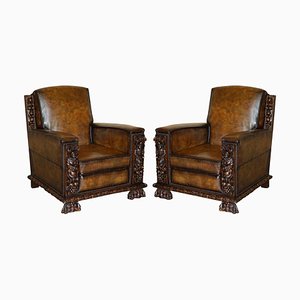 Club Armchairs with Gothic Carved Panels, 1900s, Set of 2