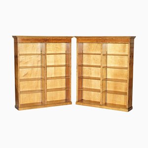 Sheraton Revival Satinwood, Burr Walnut & Yew Wood Library Bookcases, Set of 2