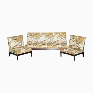 Three Piece Suite Sofa & Armchairs in Mulberry Flying Ducks by George Smith Norris, Set of 3
