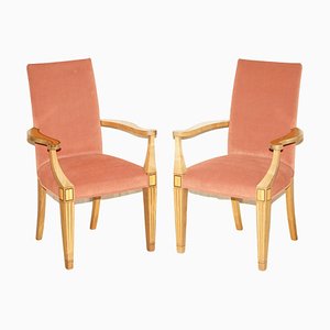 Satinwood & Walnut Carving Occasional Armchairs from Viscount David Linley, Set of 2