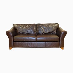 Brown Leather Two Seater Sofa on Wooden Feet from Marks & Spencer Abbey