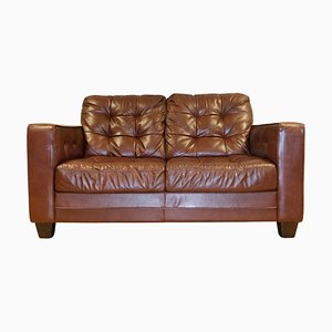 Brown Leather Chesterfield Style Two-Seater Sofa in the style of Knoll