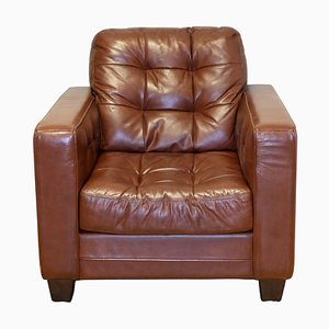 Butaca estilo Chesterfield de cuero marrón al estilo de Knoll