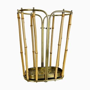 Hollywood Regency Brass and Bamboo Umbrella Stand, Austria, 1950s