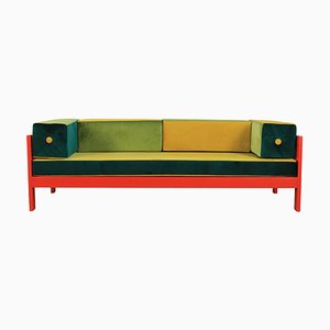 Califfo Sofa in Wood and Velvet attributed to Ettore Sottsass for Poltronova, Italy, 1960s