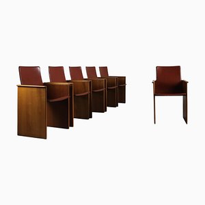 Torcello Chairs in Leather and Wood attributed to Afra & Tobia Scarpa for Stildomus, 1976, Set of 6