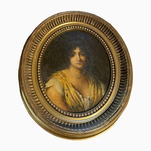 Ovales Frauenporträt, 19. Jh., Gemälde, Gerahmt