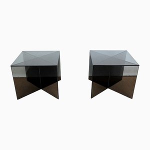 Small Smoked Glass Tables, 1970s, Set of 2