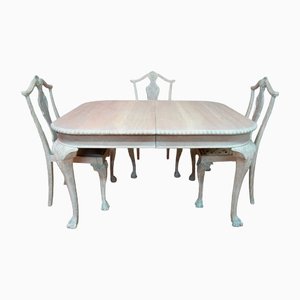 Chippendale Dining Table & Oak Chairs, Set of 7