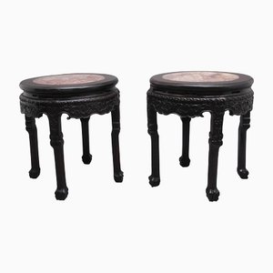 Chinese Carved Hardwood Occasional Tables, 1880s, Set of 2
