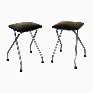 Folding Stools in Leatherette & Chrome, 1960s, Set of 2