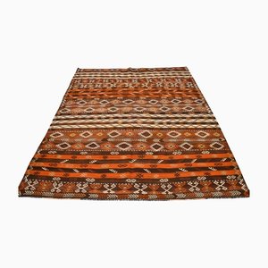 Orange & Brown Ethnic Wool Kilim Rug, 1963