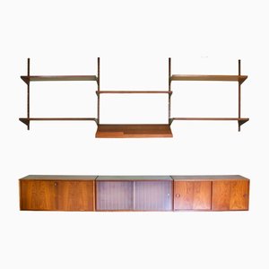 Mid-Century Modular Rosewood Wall System by Kai Kristiansen for Fm Møbler, 1960s, Set of 17