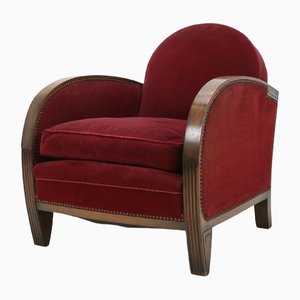 Art Deco Red Velvet Easy Chair
