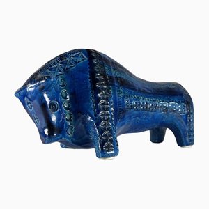 Italian Rimini Blu Ceramic Bull by Aldo Londi for Bitossi, 1950s