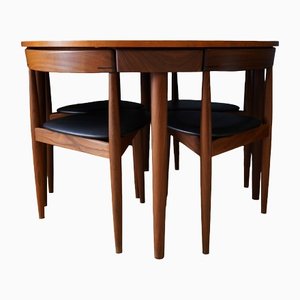 Mid-Century Danish Round Teak Dining Table with Tuckaway Chairs by Frem Røjle for Hans Olsen, 1960s, Set of 5