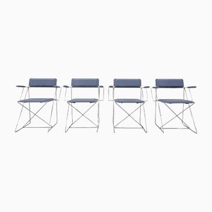 Steel Rod & Canvas Chairs, Italy, 1970s, Set of 4