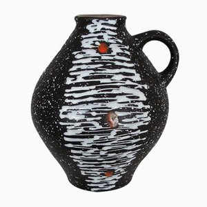 Deutsche Nr. 650-17 Krug Vase aus brauner Keramik mit weißen Streifen & roten Punkten von Jasba, 1950er