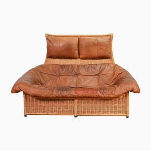 Cognacfarbenes Patchwork Ledersofa von Gerard Van Den Berg, Niederlande, 1970er