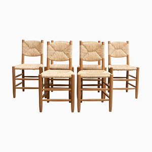 Mid-Century Modern Wood Rattan N.19 Chairs by Charlotte Perriand for Charlotte Perriand, 1980s, Set of 6