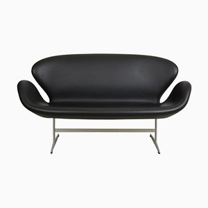 Sofá Swan de cuero negro de Arne Jacobsen para Fritz Hansen, década de 2000