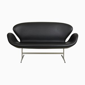 Swan Sofa aus schwarzem Leder von Arne Jacobsen für Fritz Hansen, 2000er