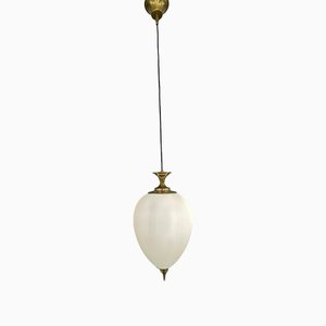 Italian Hanging Lamp in Brass and Murano Glass in the style of Fontana Arte, 1950s