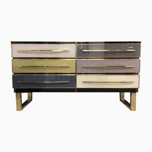 Credenza in Multicolored Glass with Brass Hardware, 1960