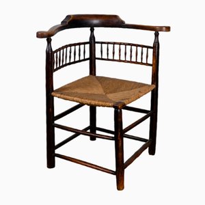 Early 19th Century English Elm & Rush Corner Chair
