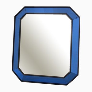 Specchio Mid-Century con cornice in vetro blu