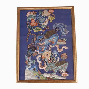 Opera d'arte ricamata in seta cinese con leoni