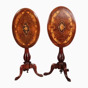 Oval Occasional Tables in Walnut Inlaid, 1880, Set of 2