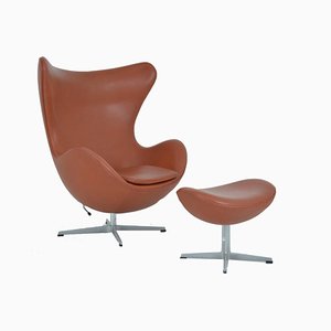 Egg Chair with Ottoman by Arne Jacobsen for Fritz Hansen, 1970s, Set of 2