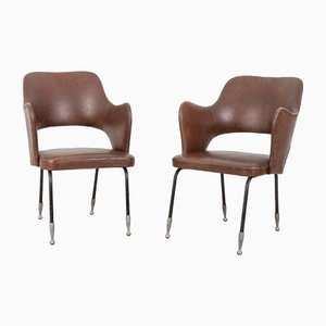Armchairs in Brown Leather, 1960s, Set of 2