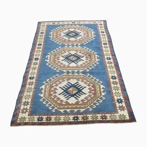 Tapis Oushak Vintage en Laine Bleue et Beige, Turquie, 1960s