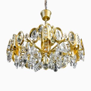 Vintage Hollywood Regency Chandelier Gilded with Crystal Glass from Palwa