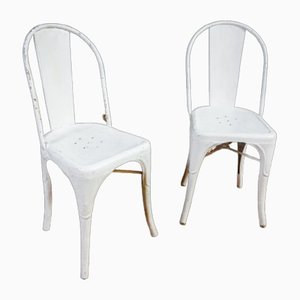 Set of Brocante White Model A Chairs from Tolix, 1930s