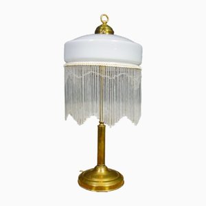 Vintage Table Lamp with Pegels in Milk Glass & Brass
