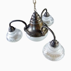 Lampe Vintage avec Trois Bras en Verre Laiteux
