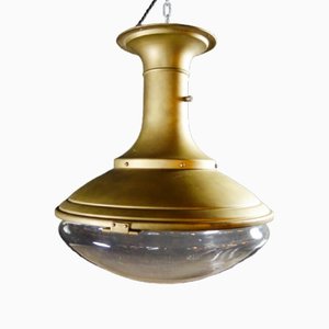 Antike Lampe mit Bol Glasschirm und goldener Halterung von Peter Behrens, 1920er