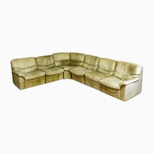 Vintage Modular Corner Sofa in Green Leather, Set of 6