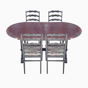 Oval Refectory Extending Table and Rail-Back Chairs, Set of 5