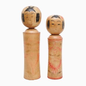 Bambole Kokeshi vintage, anni '30, set di 2