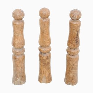 Birilli antichi in legno, anni '50, set di 3