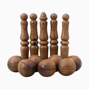 Early 20th Century Wood Bowling Game, Set of 12