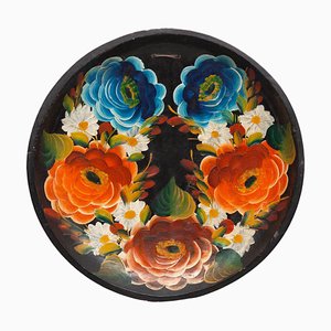 Traditional Wood Hand-Painted Plate, 1960s