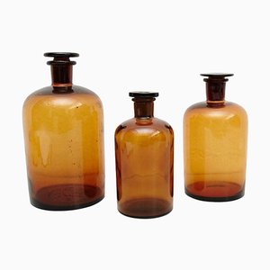 French Amber Glass Pharmacy Bottles, 1930s, Set of 3