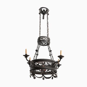 Large French Metal Ceiling Lamp 1930s