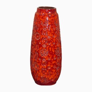 Orange Red Ceramic Berinna Floor Vase from Scheurich, 1970s